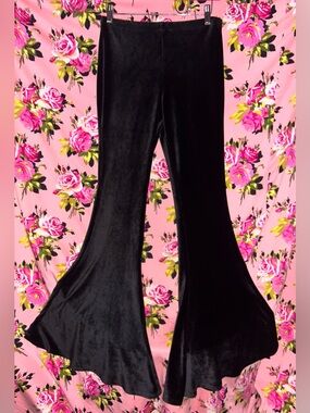 Mega flared sexy Black velvet bell bottom pants festival rave burning man M